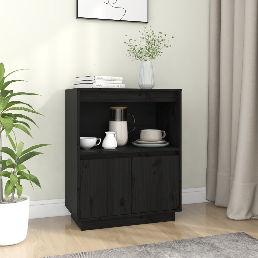 vidaXL Sideboard Black 60x34x75 cm Solid Wood Pine