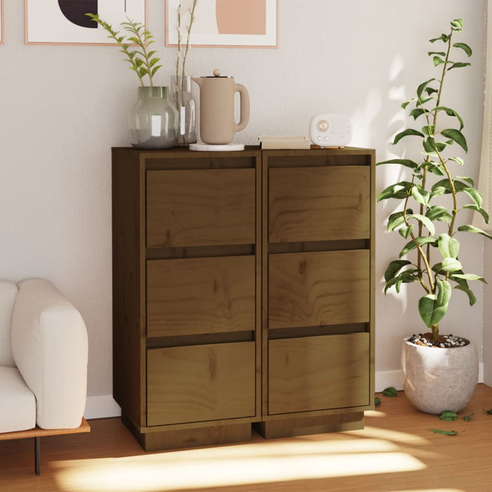 vidaXL Sideboards 2 pcs Honey Brown 32x34x75 cm Solid Wood Pine