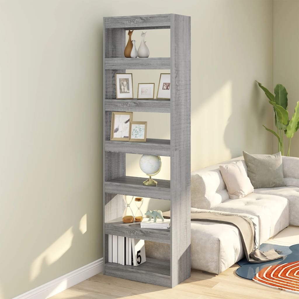 vidaXL Book Cabinet/Room Divider Grey Sonoma 60x30x198 cm