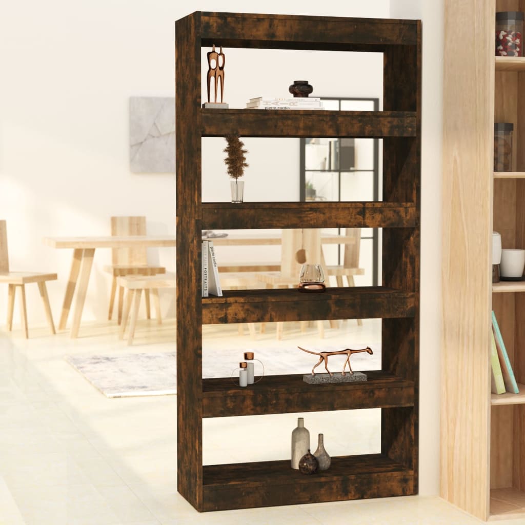 vidaXL Book Cabinet/Room Divider Smoked Oak 80x30x166 cm Engineered Wood