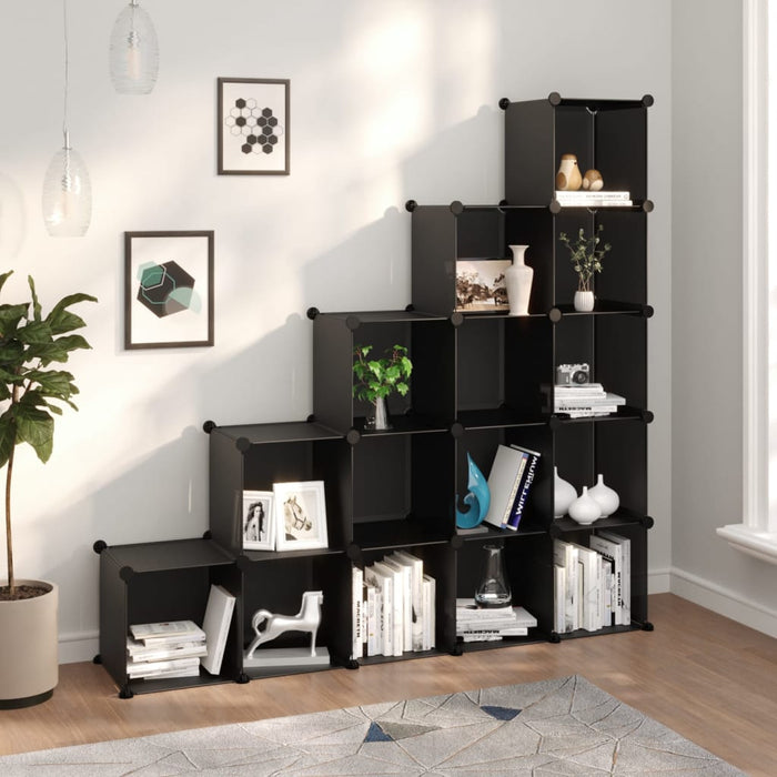 vidaXL Storage Cube Organiser with 15 Cubes Black PP