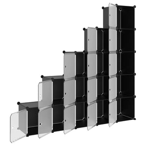 vidaXL Storage Cube Organiser with 15 Cubes and Doors Black PP