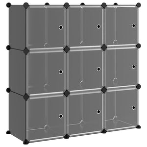 vidaXL Storage Cube Organiser with 9 Cubes and Doors Black PP