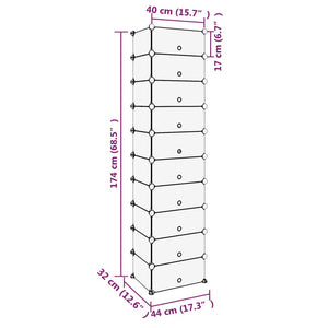 vidaXL Shoe Rack Black 44x32x174 cm PP