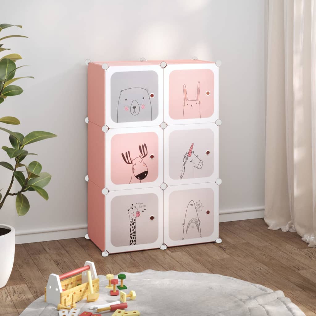 vidaXL Cube Storage Cabinet for Kids with 6 Cubes Pink PP