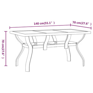 vidaXL Garden Table Grey and Black 140x70x70 cm Steel and Glass