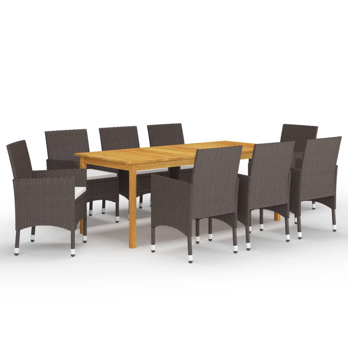 vidaXL 9 Piece Garden Dining Set with Cushions Brown