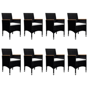 vidaXL 9 Piece Garden Dining Set Poly Rattan and Tempered Glass Black