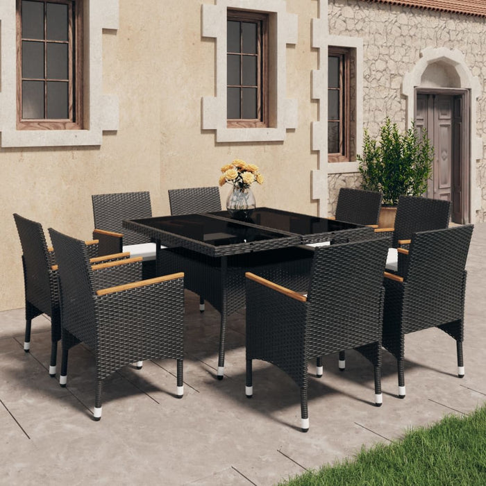 vidaXL 9 Piece Garden Dining Set Poly Rattan and Tempered Glass Black