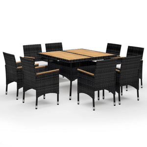 vidaXL 9 Piece Garden Dining Set Poly Rattan and Solid Wood Black