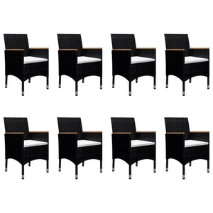 vidaXL 9 Piece Garden Dining Set Poly Rattan and Solid Wood Black