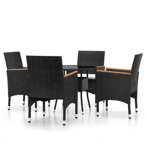 vidaXL 5 Piece Garden Bistro Set Poly Rattan and Tempered Glass Black