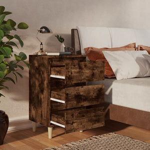 vidaXL Bed Cabinet with Solid Wood Legs Smoked Oak 40x35x69 cm