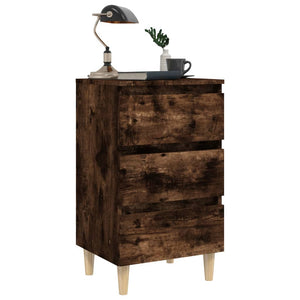 vidaXL Bed Cabinet with Solid Wood Legs Smoked Oak 40x35x69 cm