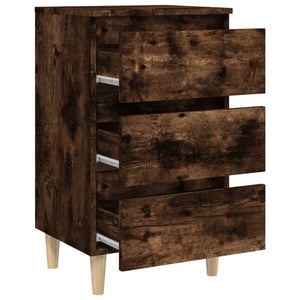 vidaXL Bed Cabinet with Solid Wood Legs Smoked Oak 40x35x69 cm