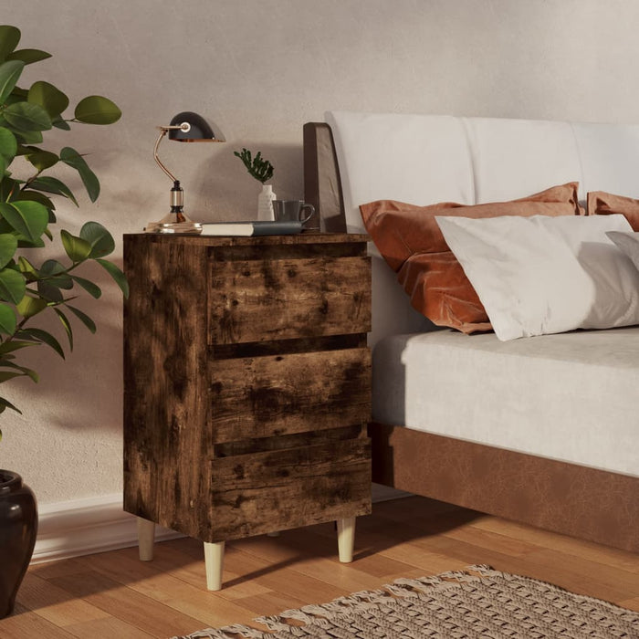 vidaXL Bed Cabinet with Solid Wood Legs Smoked Oak 40x35x69 cm