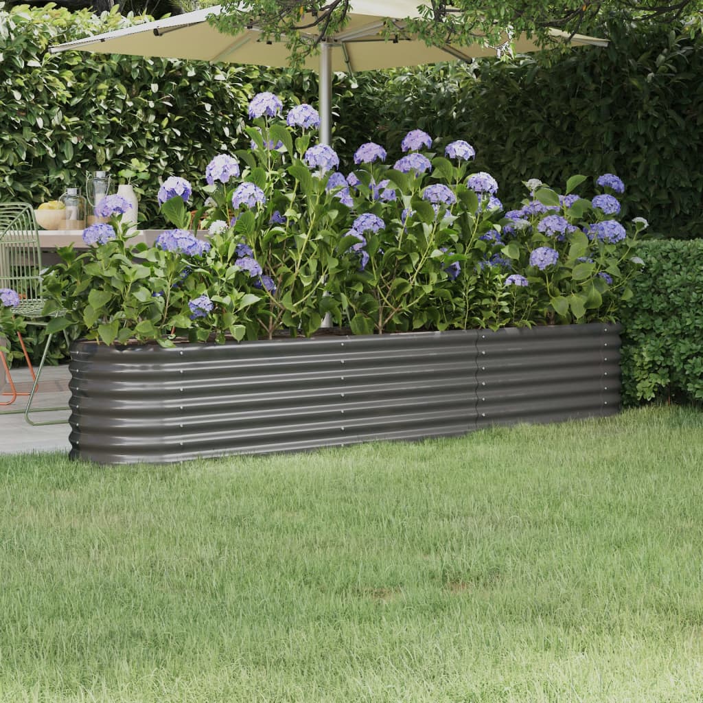 vidaXL Garden Raised Bed Powder-coated Steel 224x40x36 cm Grey