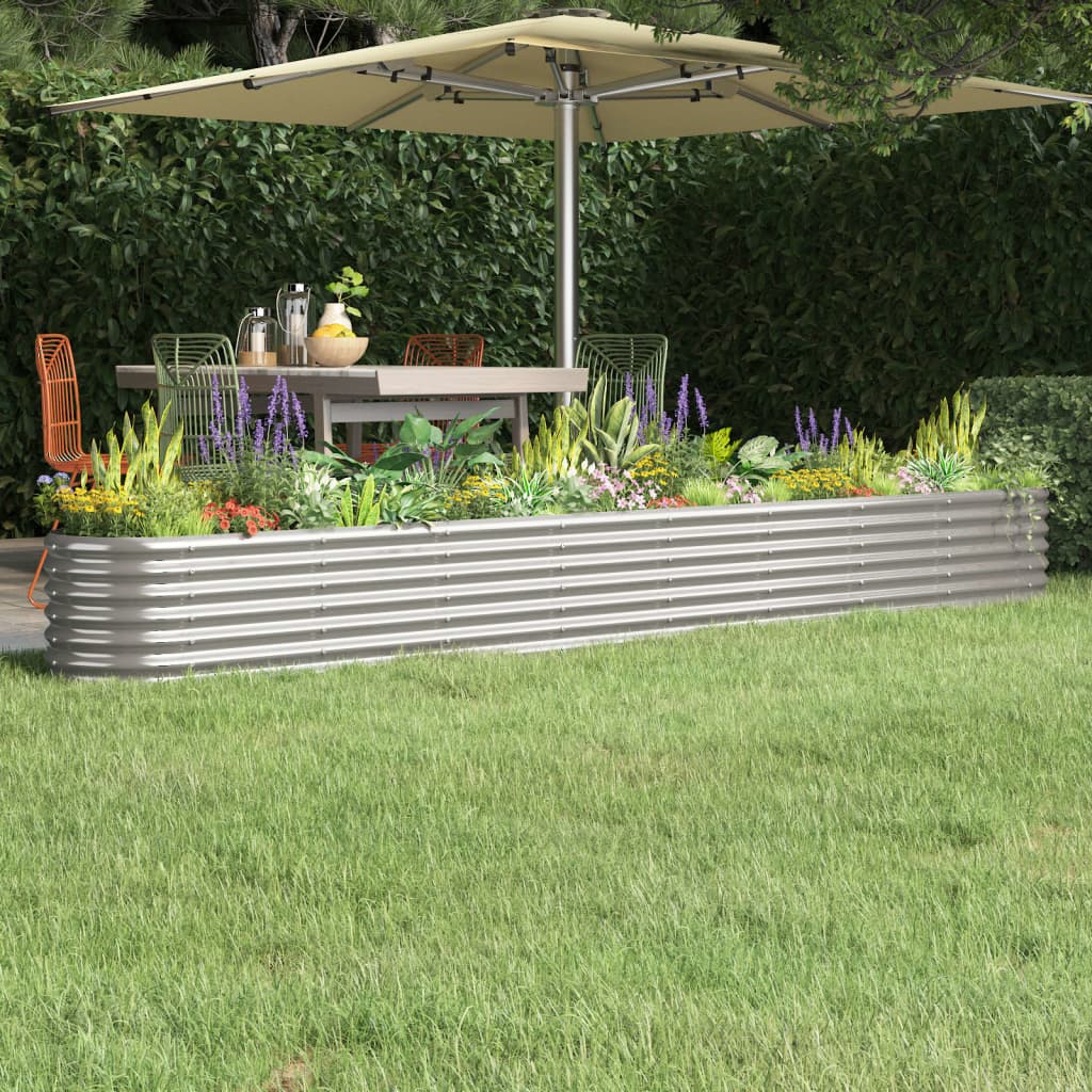 vidaXL Garden Raised Bed Powder-coated Steel 332x40x36 cm Silver