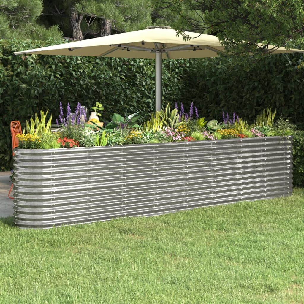 vidaXL Garden Raised Bed Powder-coated Steel 332x40x68 cm Silver