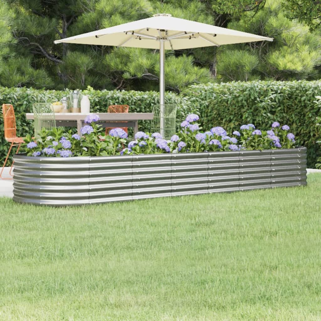 vidaXL Garden Raised Bed Powder-coated Steel 296x80x36 cm Silver