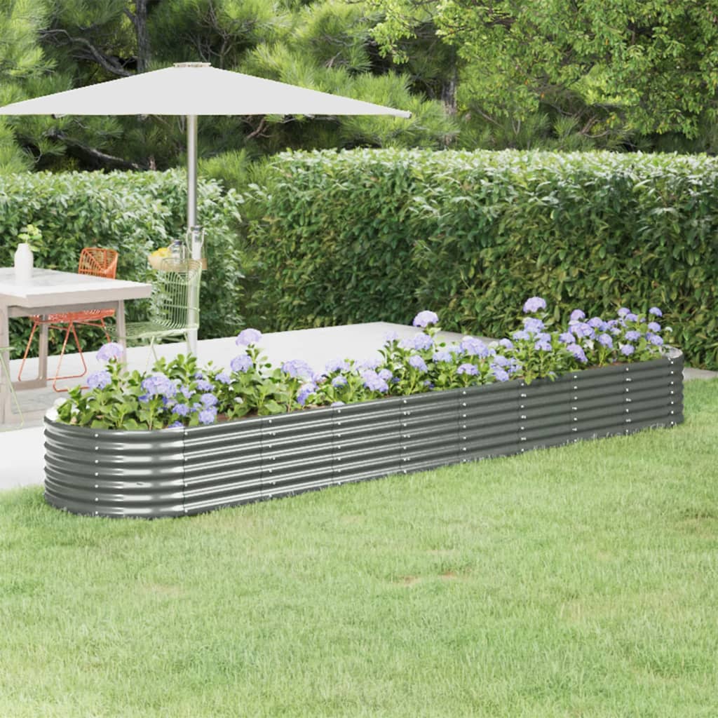 vidaXL Garden Raised Bed Powder-coated Steel 368x80x36 cm Grey