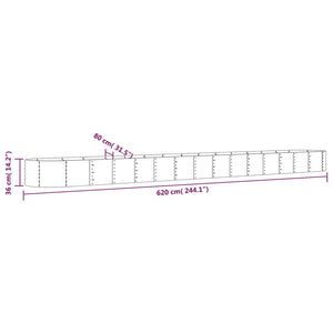 vidaXL Garden Raised Bed Powder-coated Steel 620x80x36 cm Grey