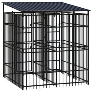 vidaXL Outdoor Dog Kennel with Roof Steel 3.69 m²
