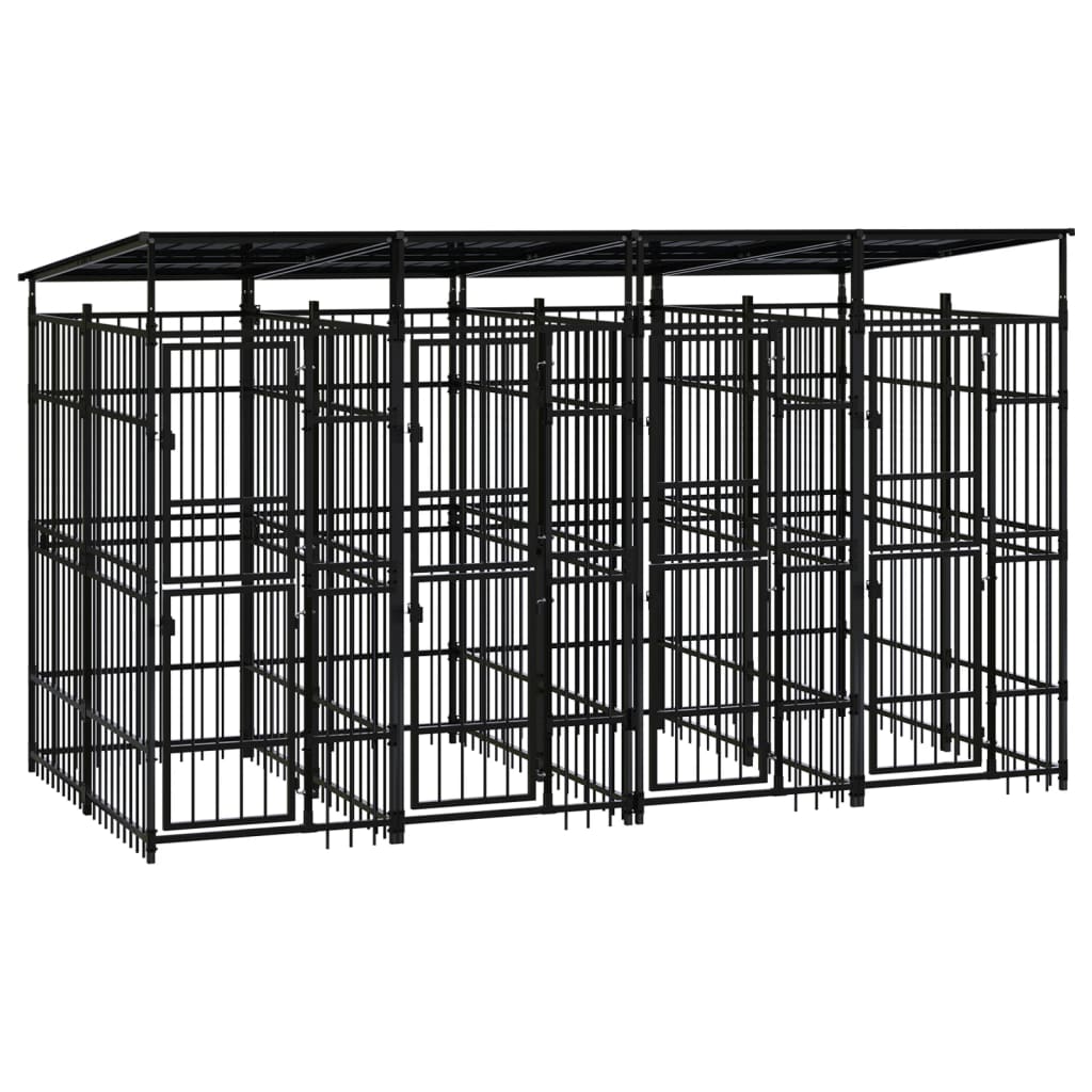 vidaXL Outdoor Dog Kennel with Roof Steel 7.37 m²