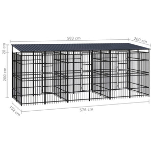 vidaXL Outdoor Dog Kennel with Roof Steel 11.06 m²