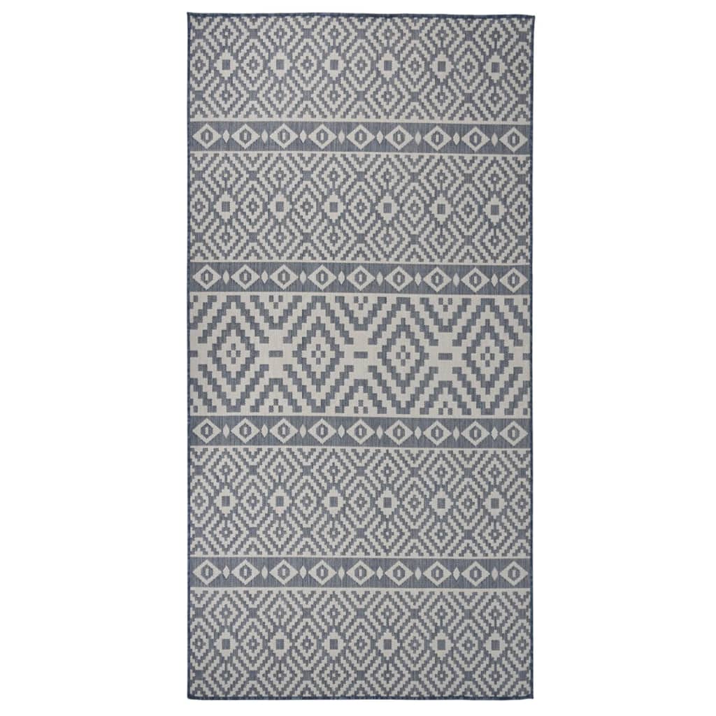 vidaXL Outdoor Flatweave Rug 100x200 cm Blue Stripes