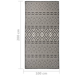 vidaXL Outdoor Flatweave Rug 100x200 cm Black Stripes