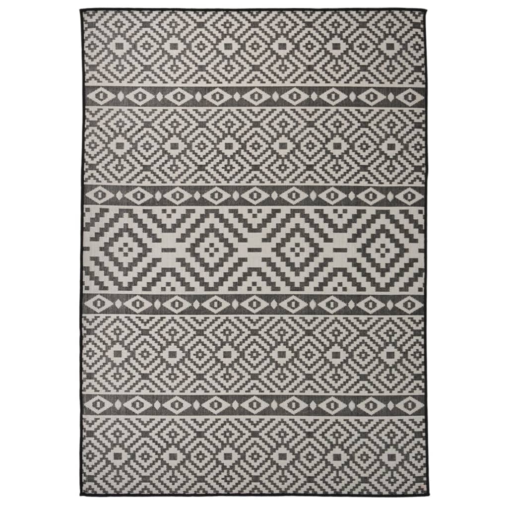 vidaXL Outdoor Flatweave Rug 120x170 cm Black Stripes