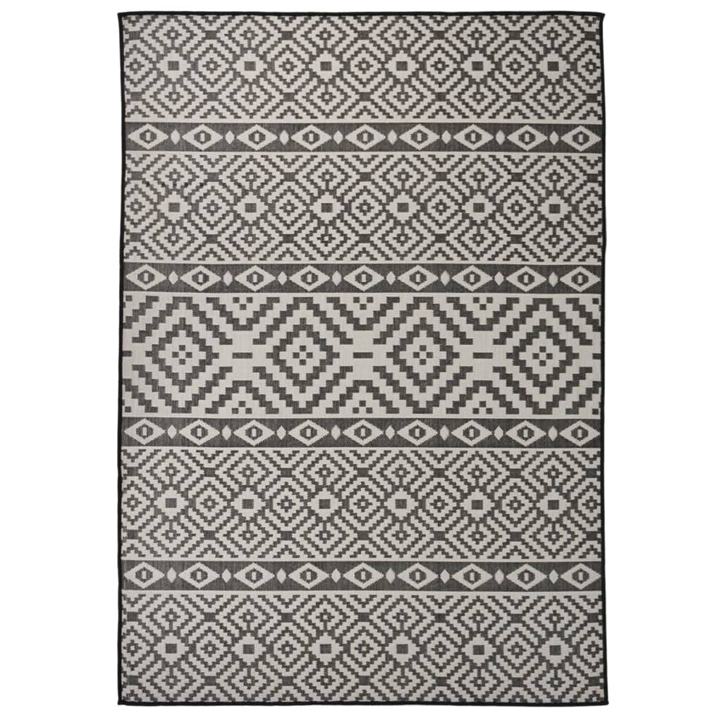 vidaXL Outdoor Flatweave Rug 140x200 cm Black Stripes