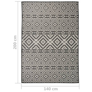 vidaXL Outdoor Flatweave Rug 140x200 cm Black Stripes