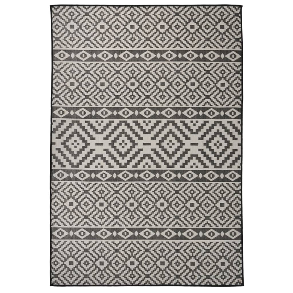 vidaXL Outdoor Flatweave Rug 160x230 cm Black Stripes