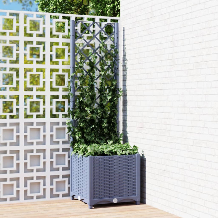 vidaXL Garden Planter with Trellis Dark Grey 40x40x136 cm PP