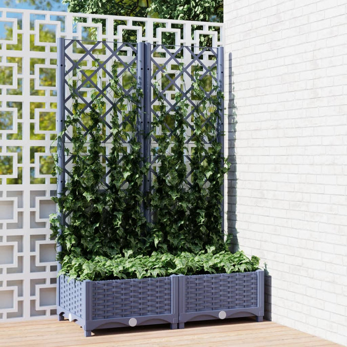 vidaXL Garden Planter with Trellis Dark Grey 80x40x121.5 cm PP