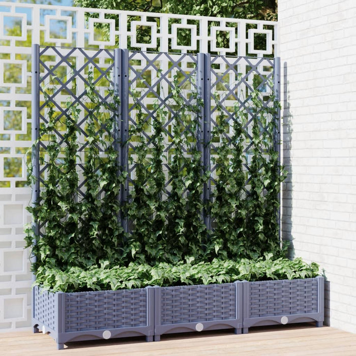 vidaXL Garden Planter with Trellis Dark Grey 120x40x121.5 cm PP