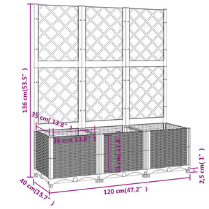 vidaXL Garden Planter with Trellis Dark Grey 120x40x136 cm PP