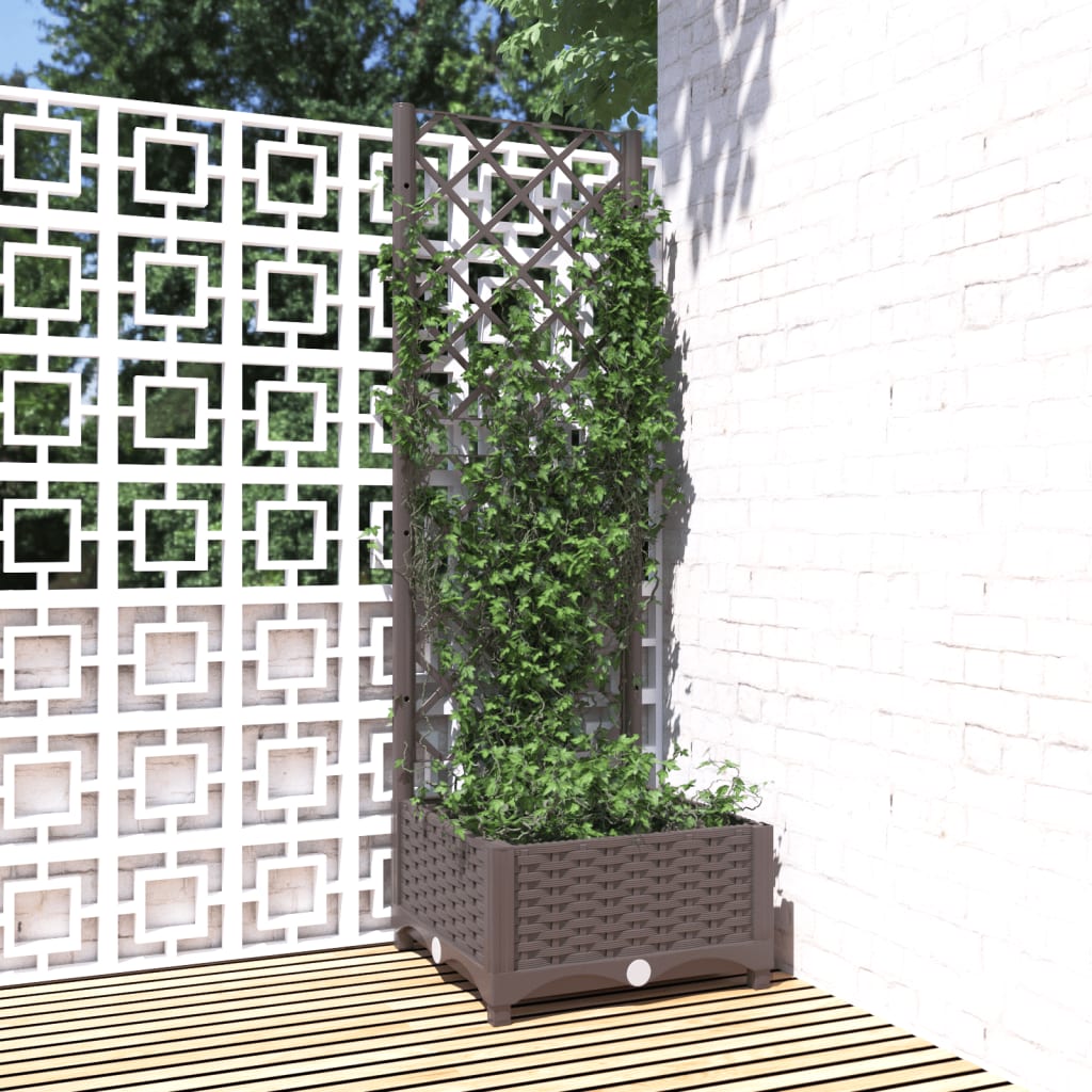 vidaXL Garden Planter with Trellis Brown 40x40x121.5 cm PP