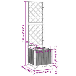 vidaXL Garden Planter with Trellis Brown 40x40x136 cm PP