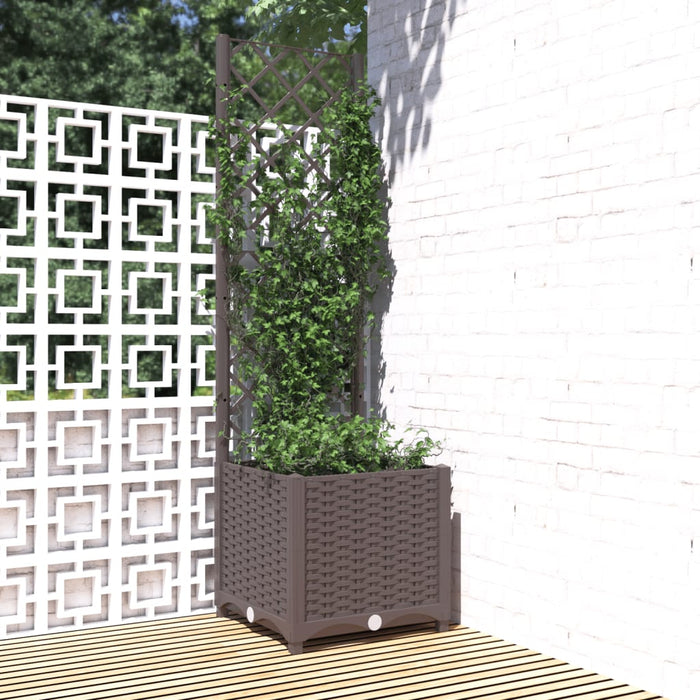 vidaXL Garden Planter with Trellis Brown 40x40x136 cm PP