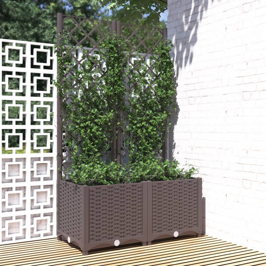 vidaXL Garden Planter with Trellis Brown 80x40x136 cm PP