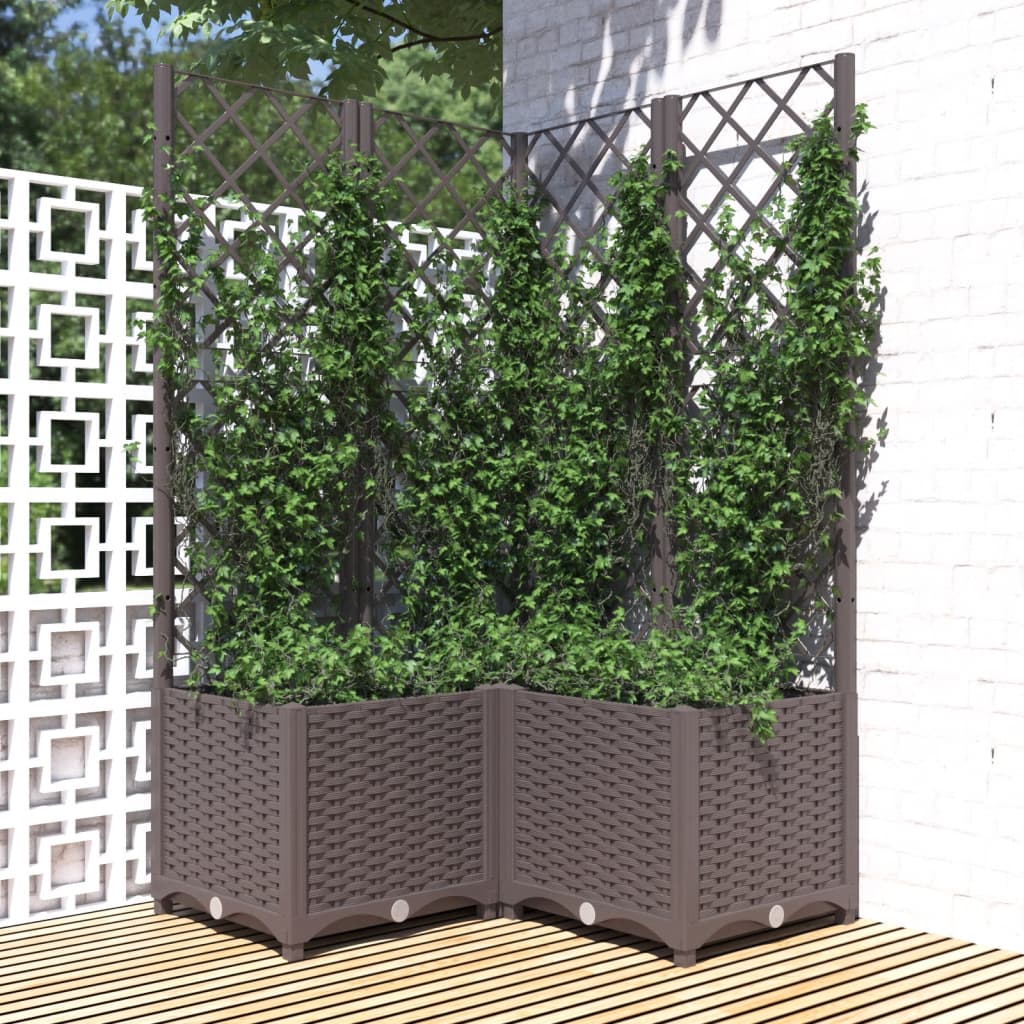 vidaXL Garden Planter with Trellis Brown 80x80x136 cm PP