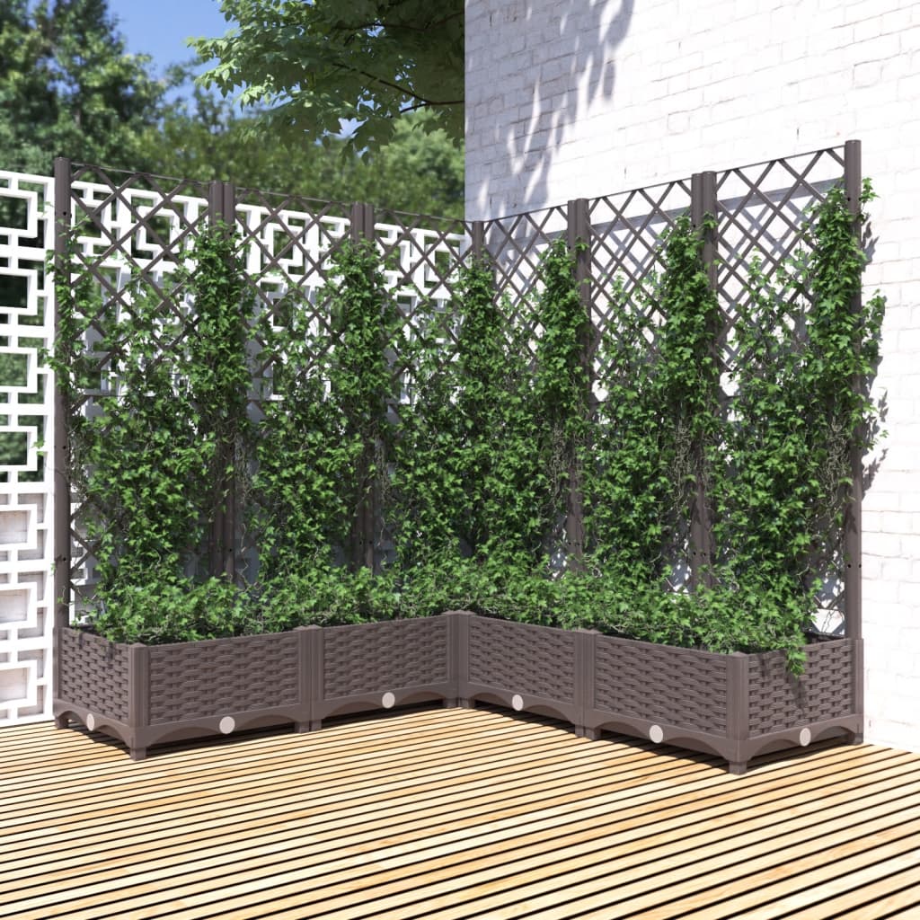 vidaXL Garden Planter with Trellis Brown 120x120x121.5 cm PP