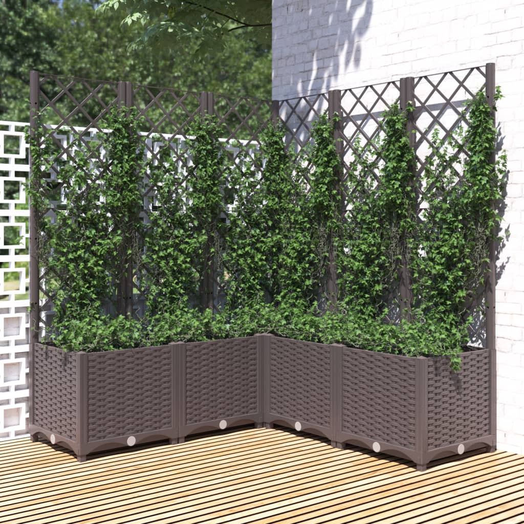 vidaXL Garden Planter with Trellis Brown 120x120x136 cm PP