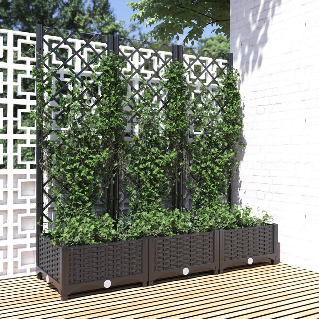 vidaXL Garden Planter with Trellis Black 120x40x121.5 cm PP