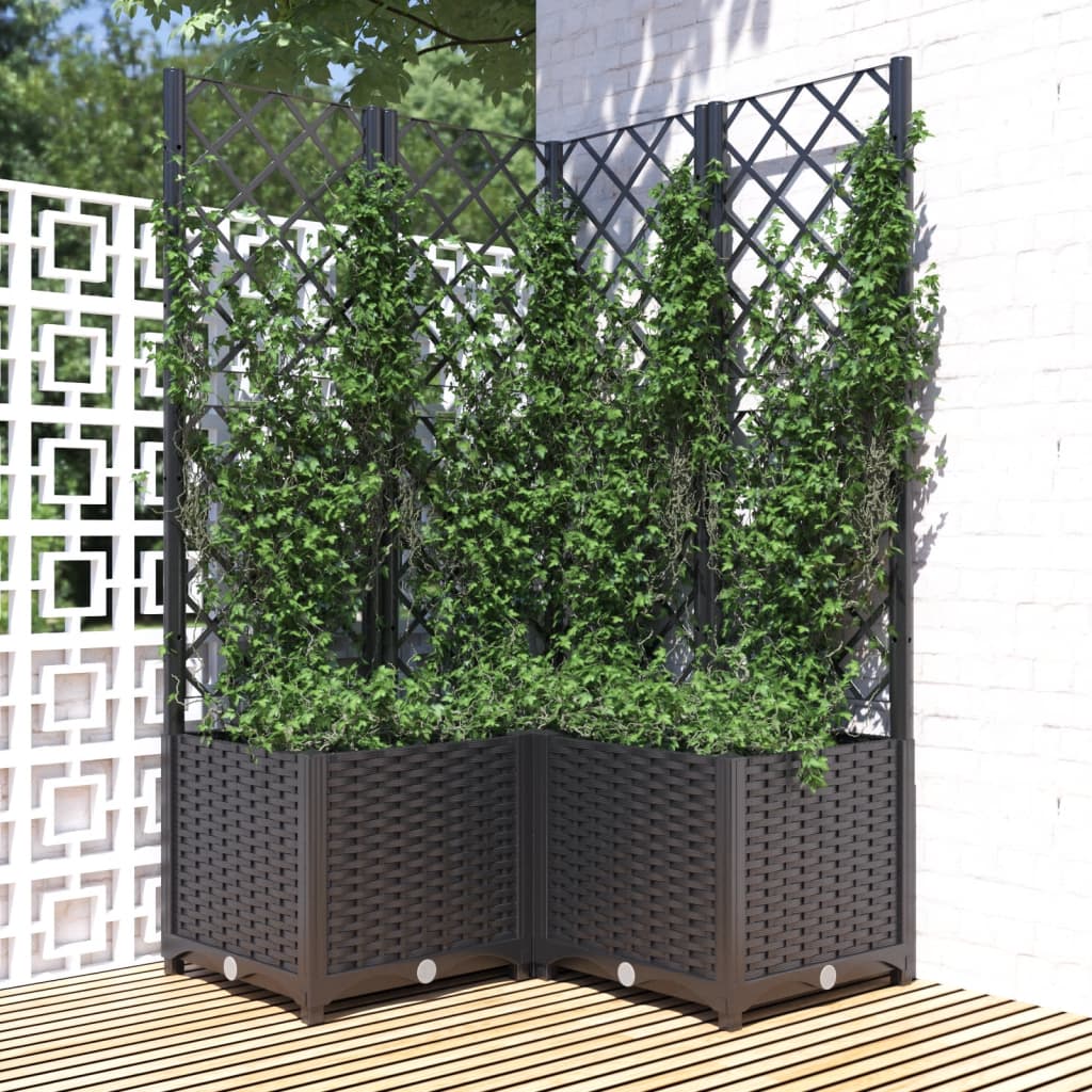 vidaXL Garden Planter with Trellis Black 80x80x136 cm PP