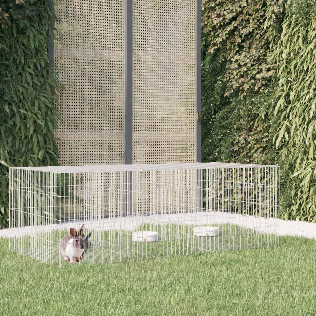 vidaXL 3-Panel Rabbit Cage 163x79x54 cm Galvanised Iron