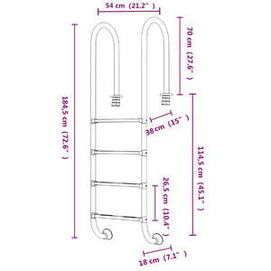 vidaXL Pool Ladder 54x38x184.5 cm 304 Stainless Steel